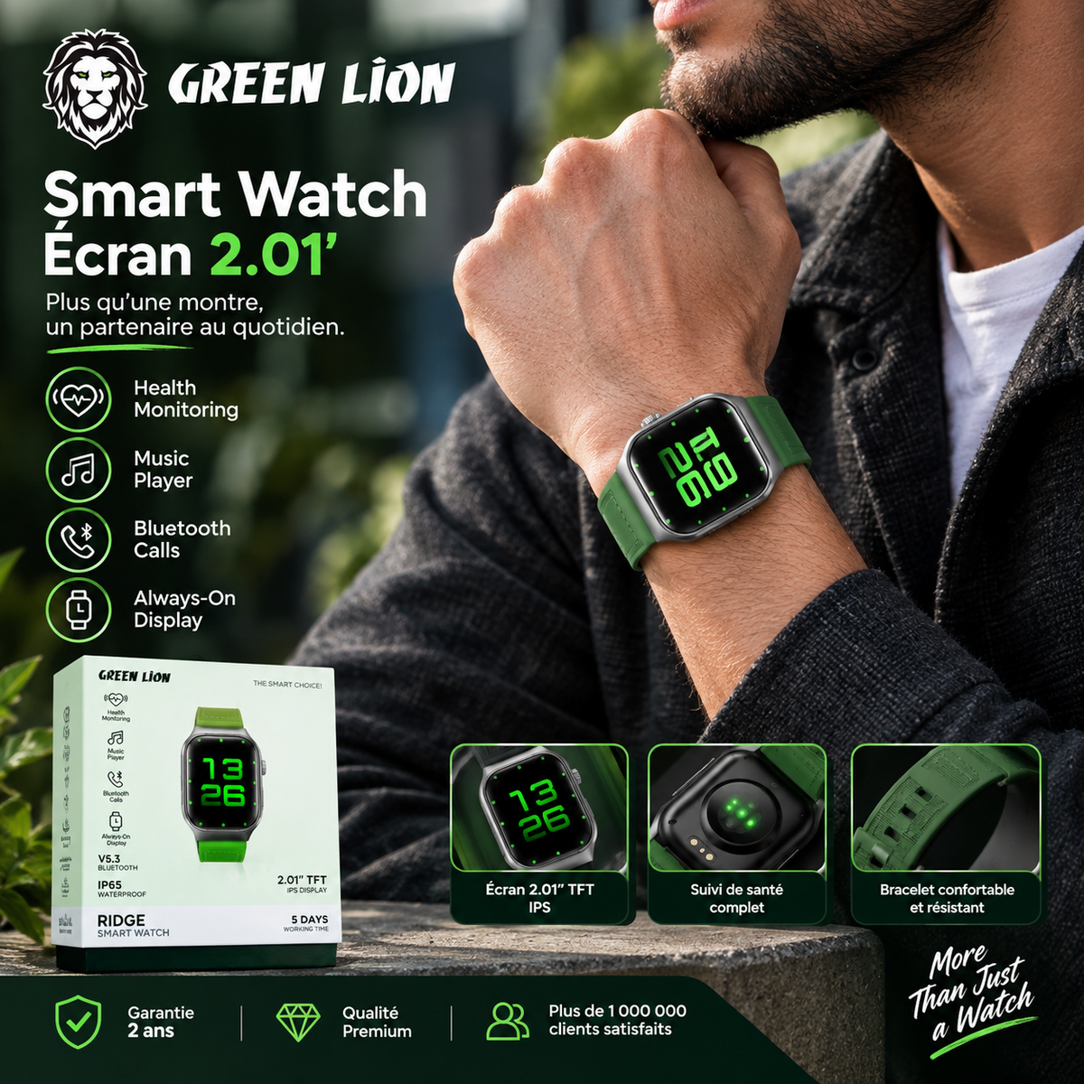 Smart Watch Green Lion Ridge - Écran 2.01" TFT IPS - Bluetooth 5.3