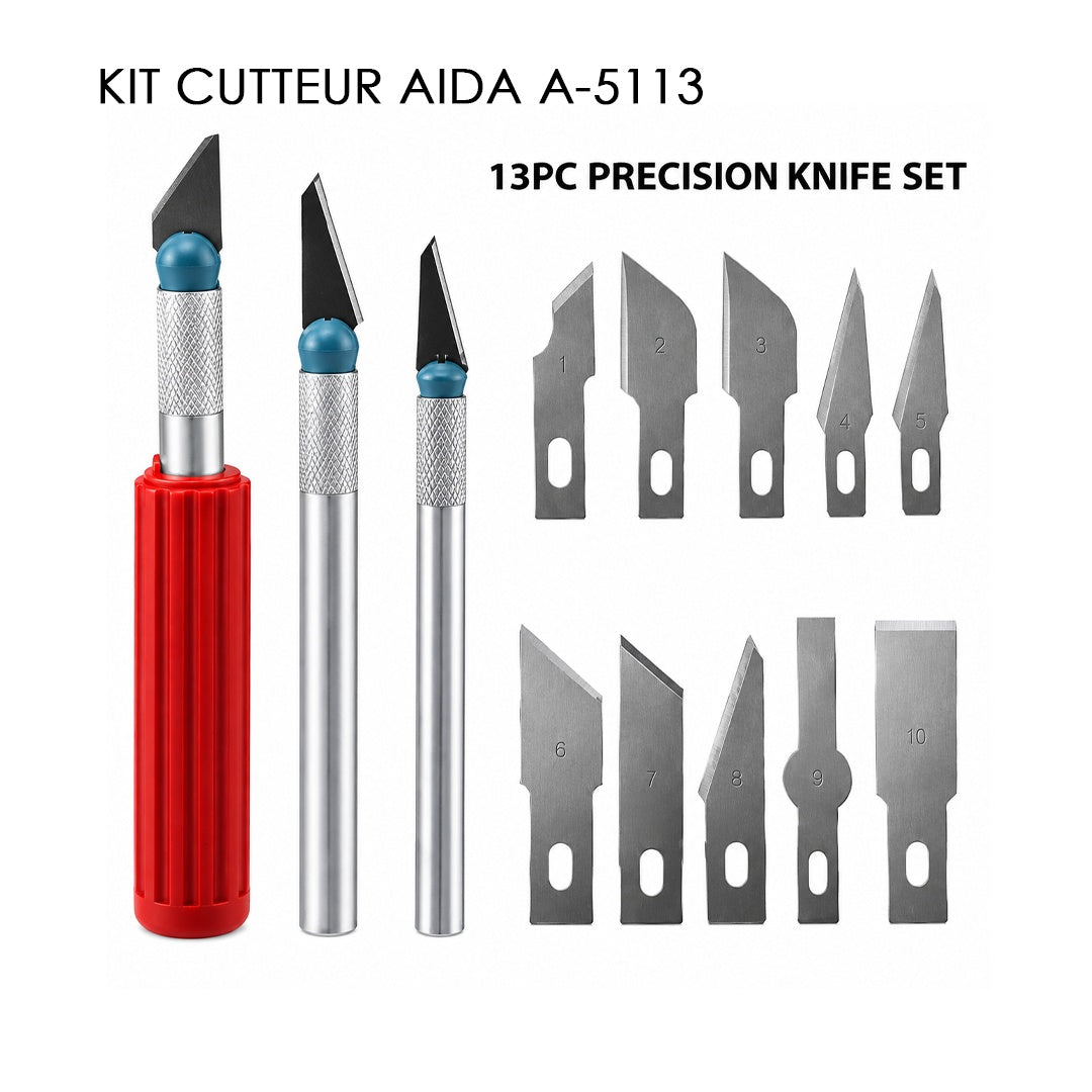 Kit Cutteur de Précision AIDA A-5113 - 13 Pieces avec Etui
