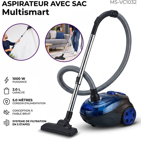 Aspirateur avec sac 1000 W 2L Multismart MS-VC1032