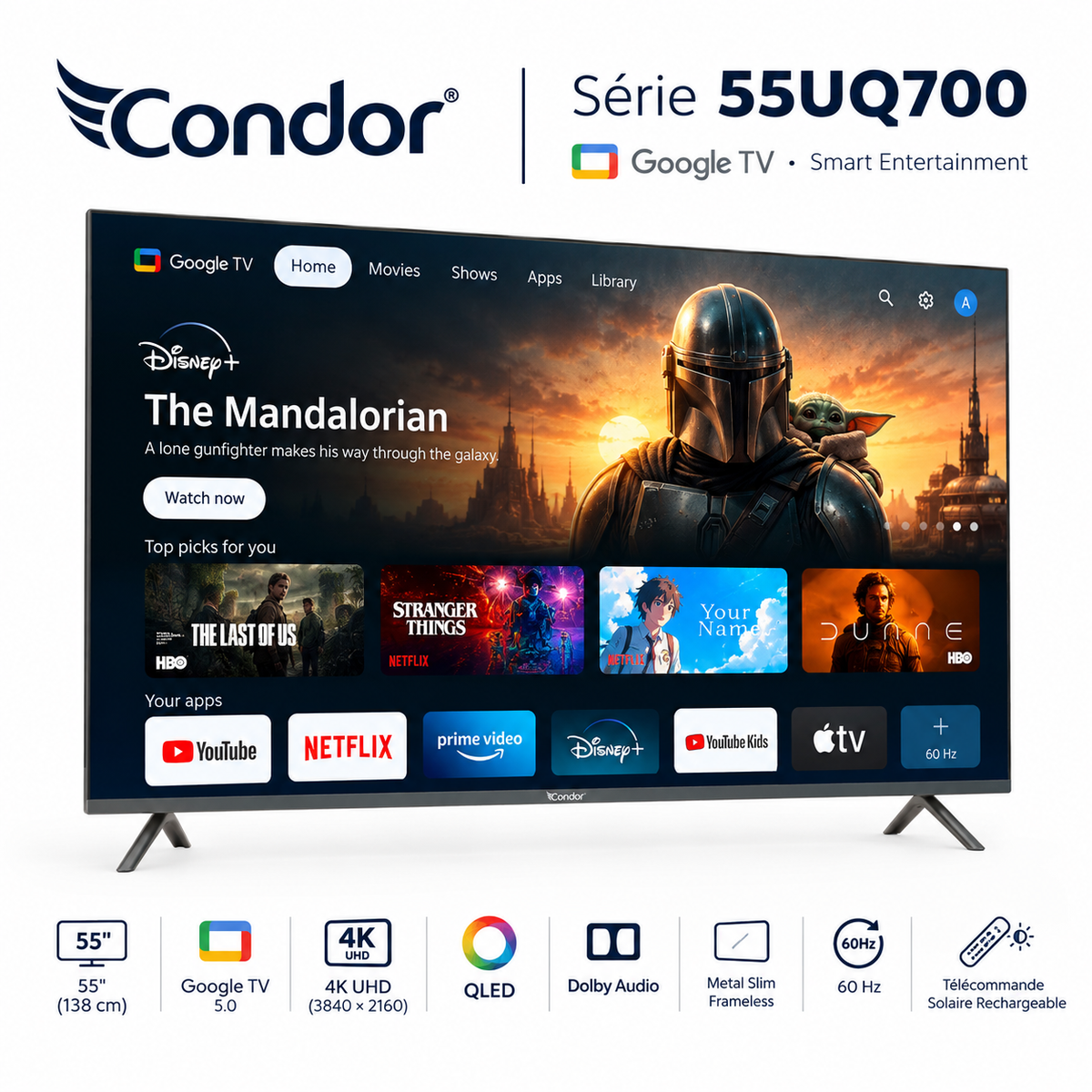 TV CONDOR Q7 55″ QLED Google TV 4K UHD