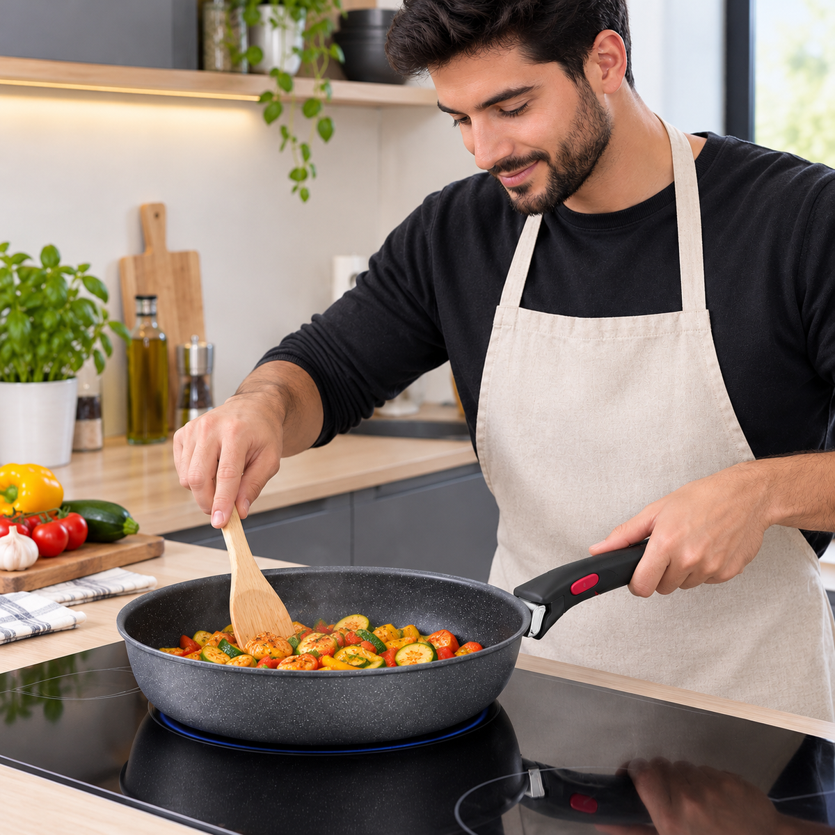 Tefal Ingenio Natural Force L3969102 – Ensemble de 2 poêles (24 et 28 cm) avec poignée amovible