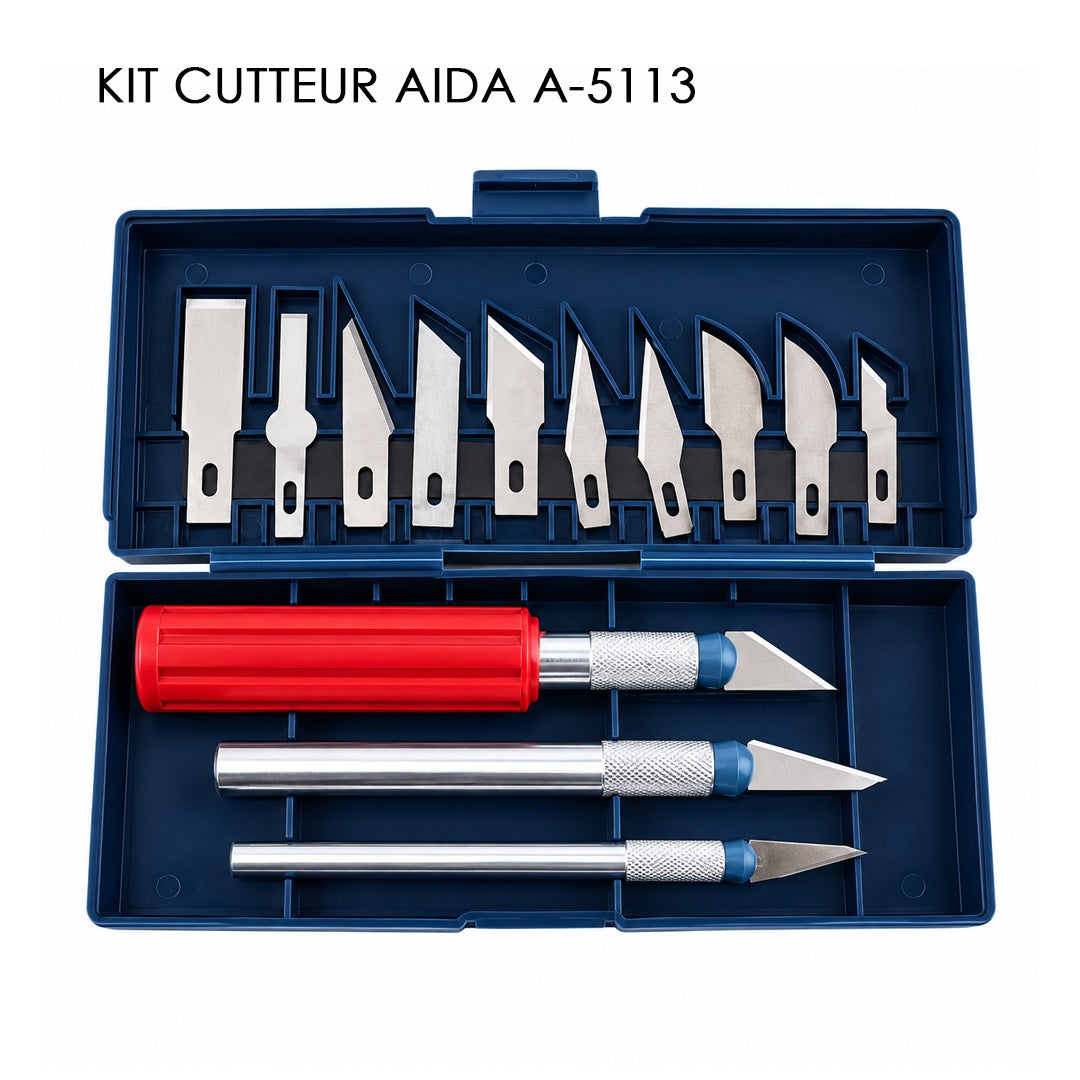 Kit Cutteur de Précision AIDA A-5113 - 13 Pieces avec Etui