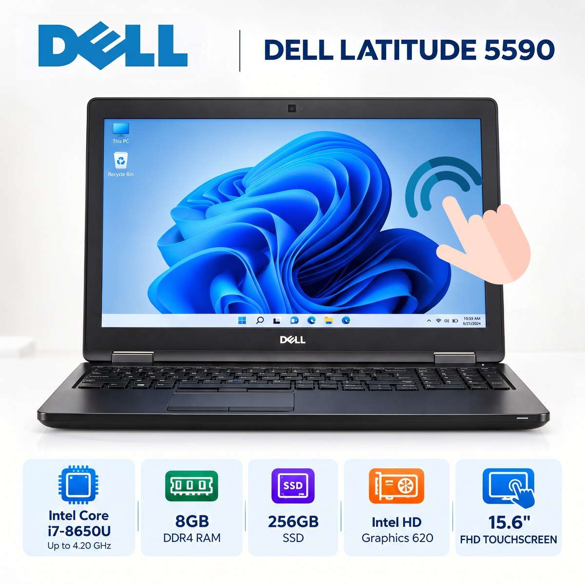 Dell Latitude 5590 Tactile– Intel Core i7-8650U | 8GB / 16GB RAM | SSD 256GB | Écran 15.6″ | État Excellent