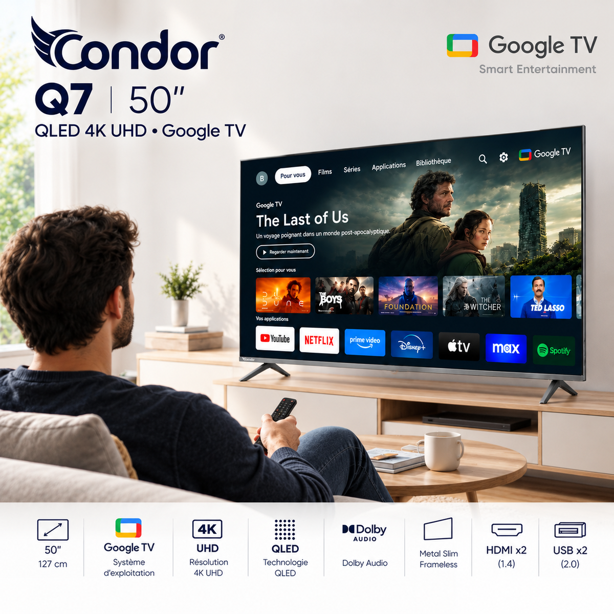 TV CONDOR Q7 50″ QLED Google TV 4K UHD 50UQ700