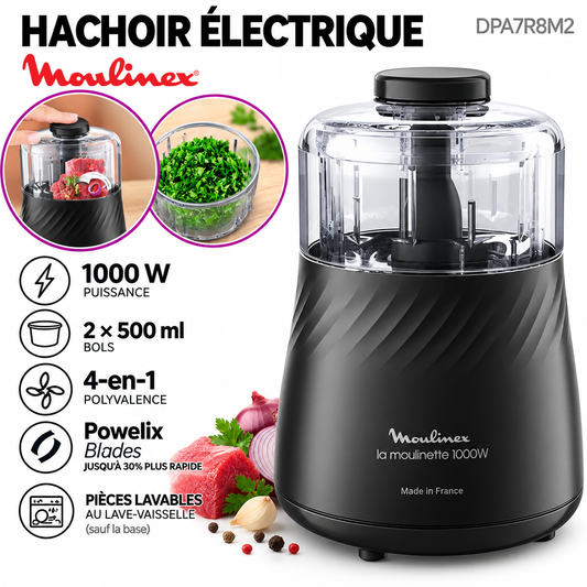 Moulinex – DPA7R8M2 – Moulinette Hachoir Électrique - Puissance 1000 W