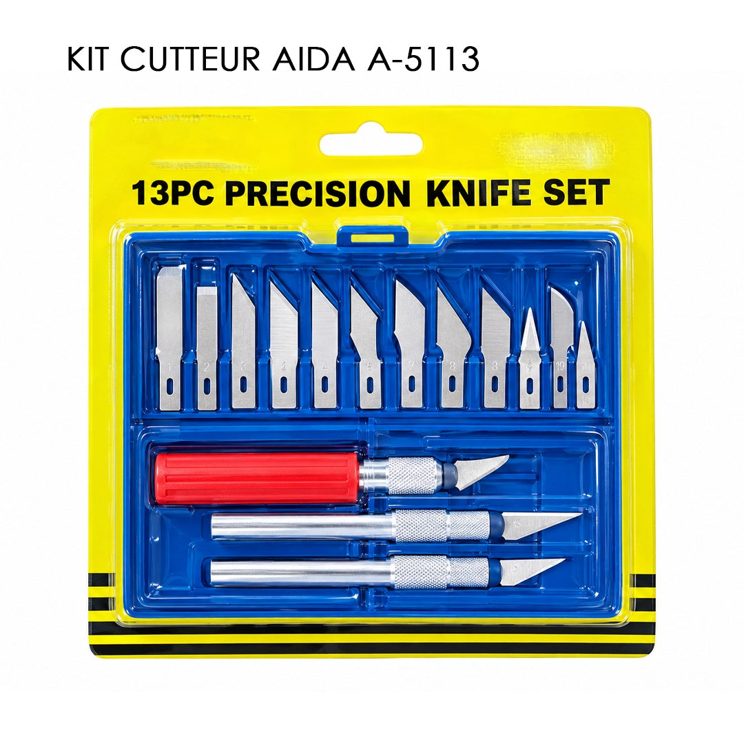 Kit Cutteur de Précision AIDA A-5113 - 13 Pieces avec Etui