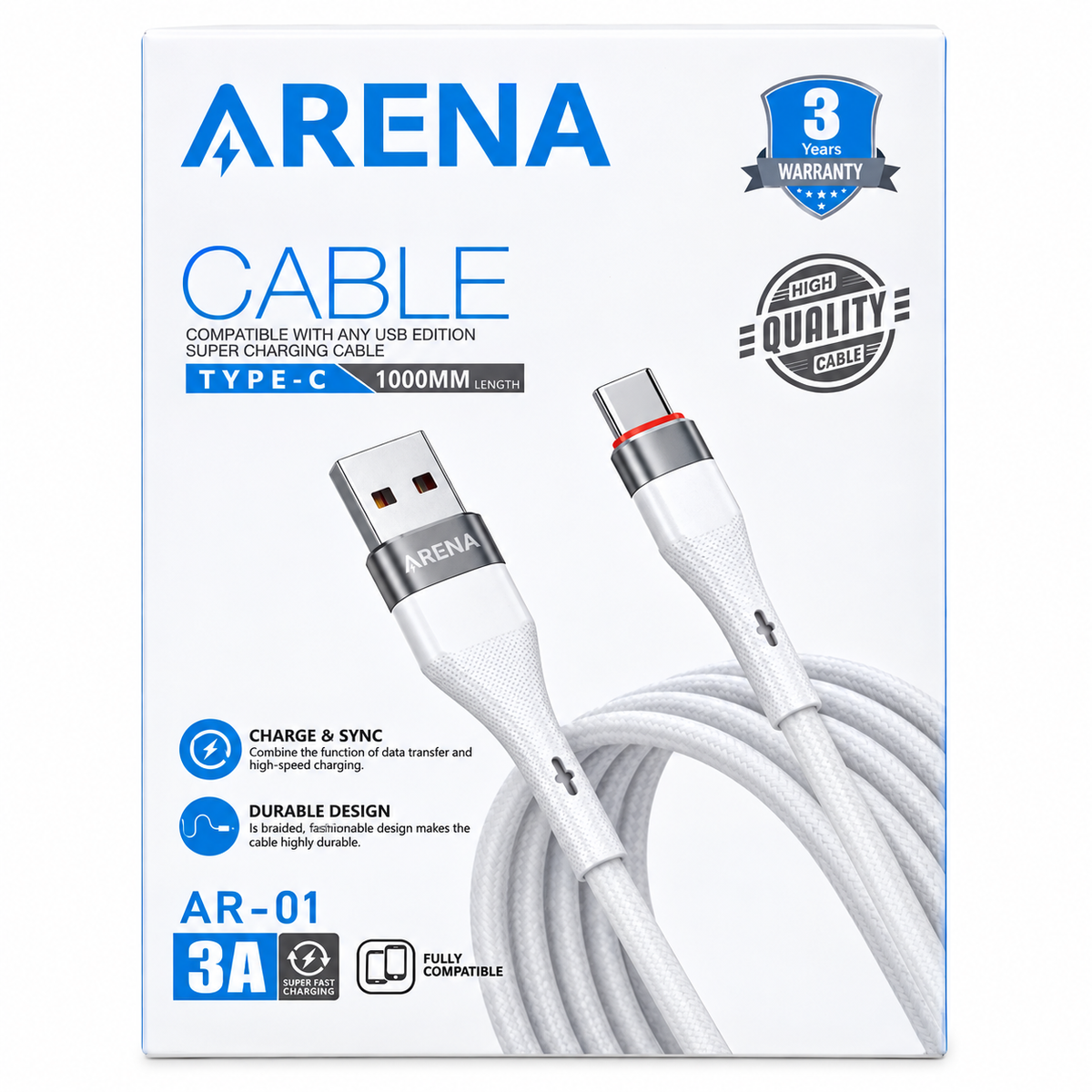 Arena AR-01 – Cable USB-A vers USB-C 3A