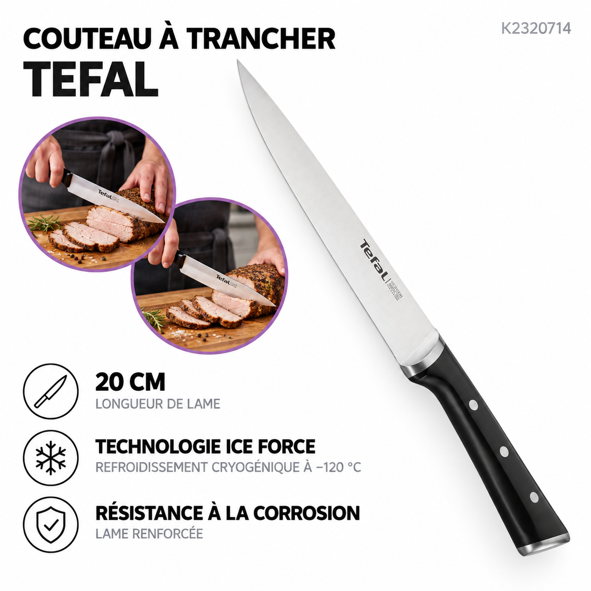 Tefal Ice Force K2320714 – Couteau à trancher 20 cm