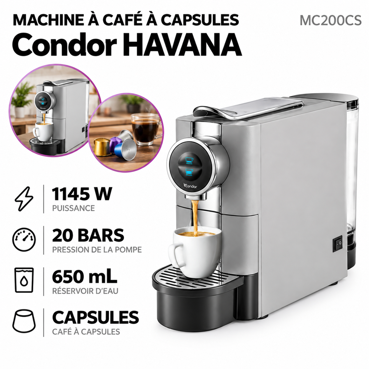 Condor – HAVANA MC200CS – Machine à Capsules - Puissance 1145 W
