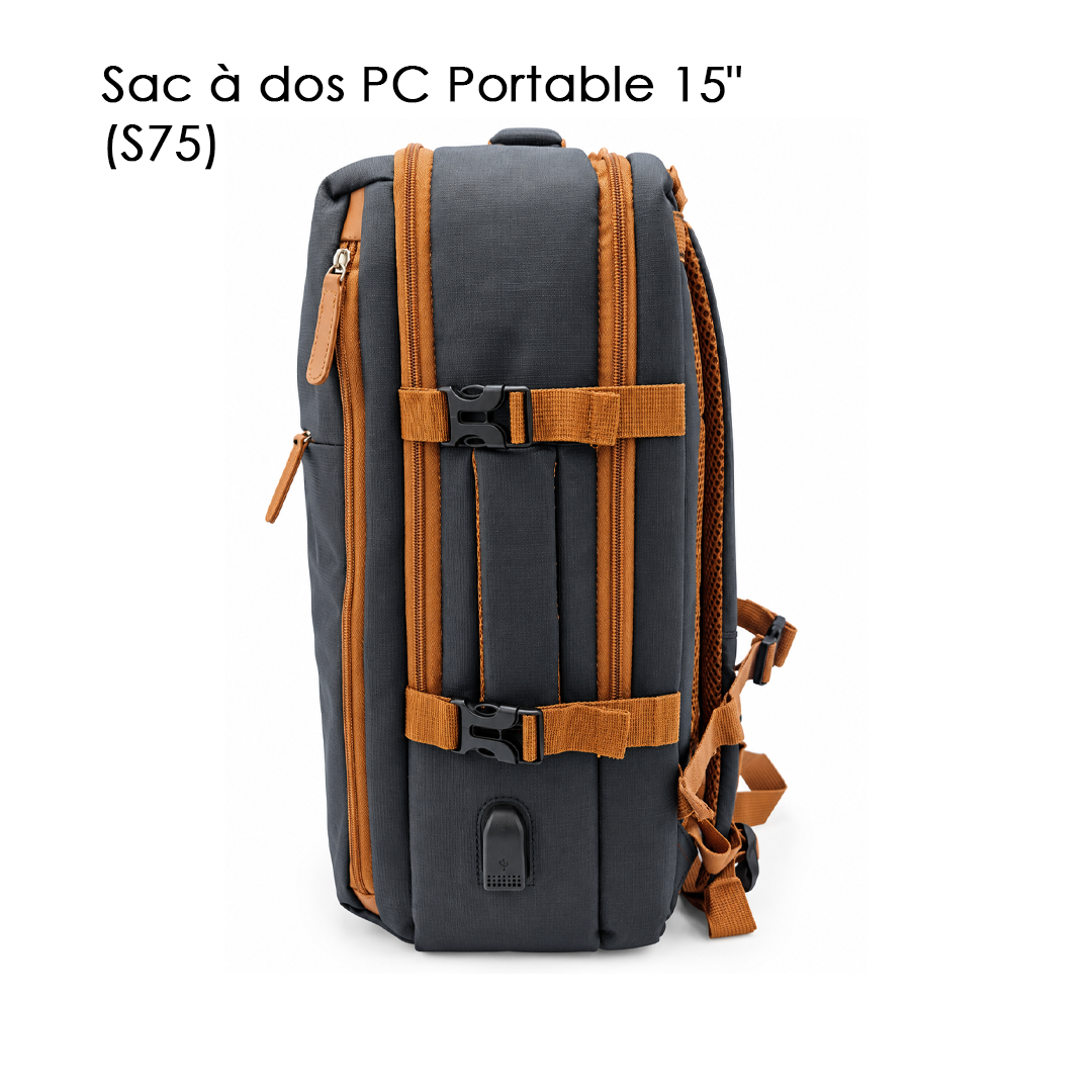 Sac à dos PC Portable 15" (S75) Gris & Cognac