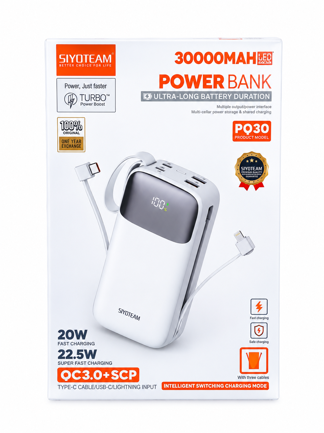 Power Bank SIYOTEAM PQ30 30000mAh 22.5W - Charge Rapide