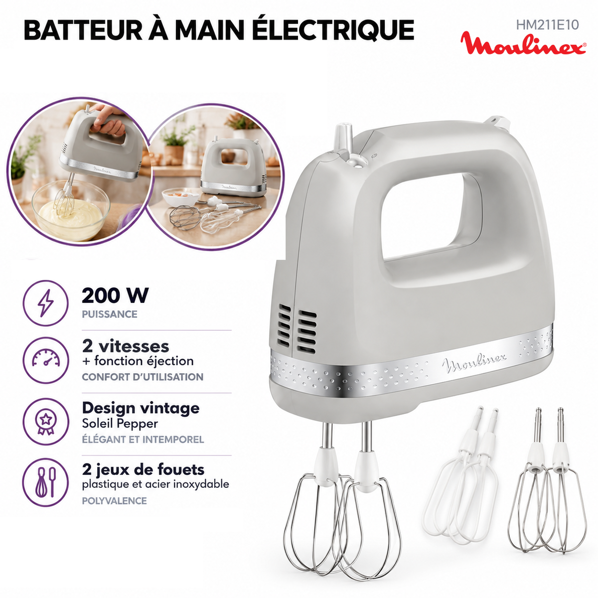 Moulinex – Batteur Solaire Pepper HM211E10