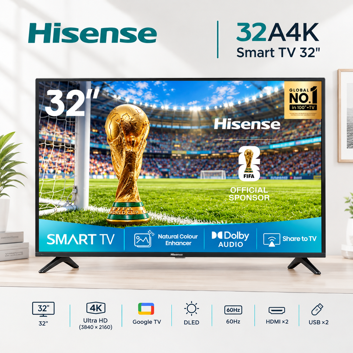 TV 32" SMART HISENSE 32A4K SERIE K