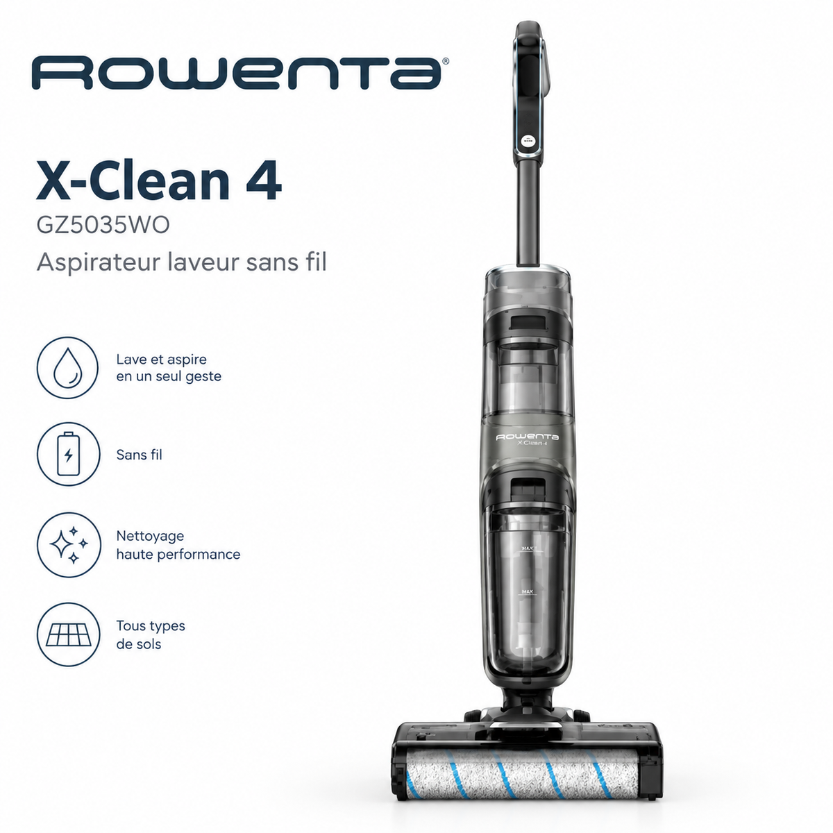 Aspirateur laveur sans fil Rowenta X-Clean 4 GZ5035WO