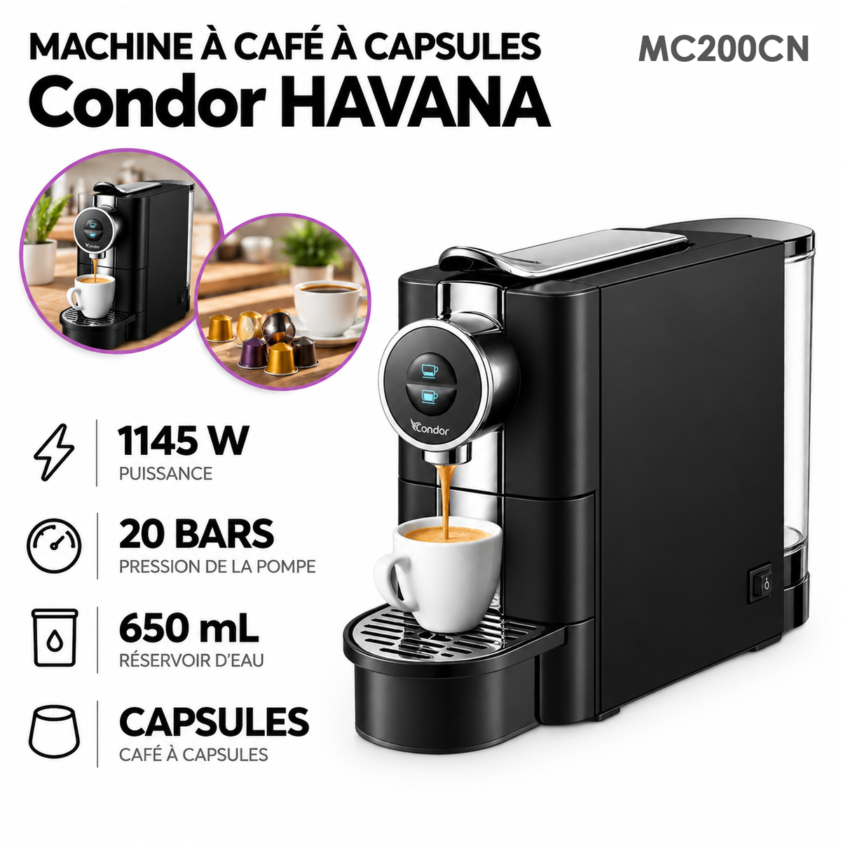Condor – HAVANA MC200CN – Machine à Capsules - Puissance 1145 W