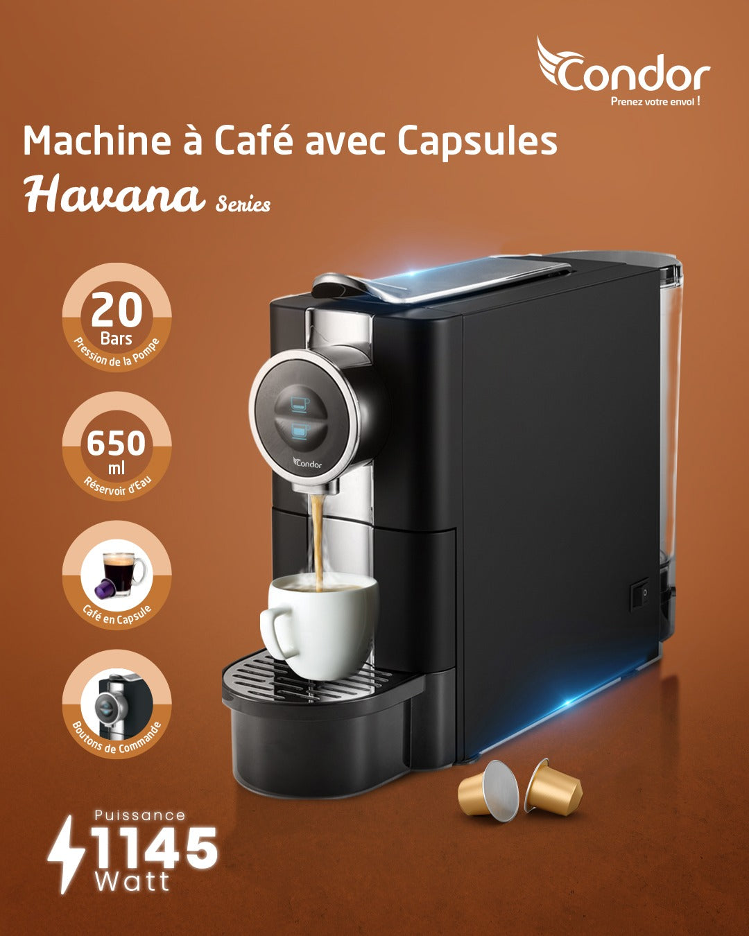 Condor – HAVANA MC200CN – Machine à Capsules - Puissance 1145 W