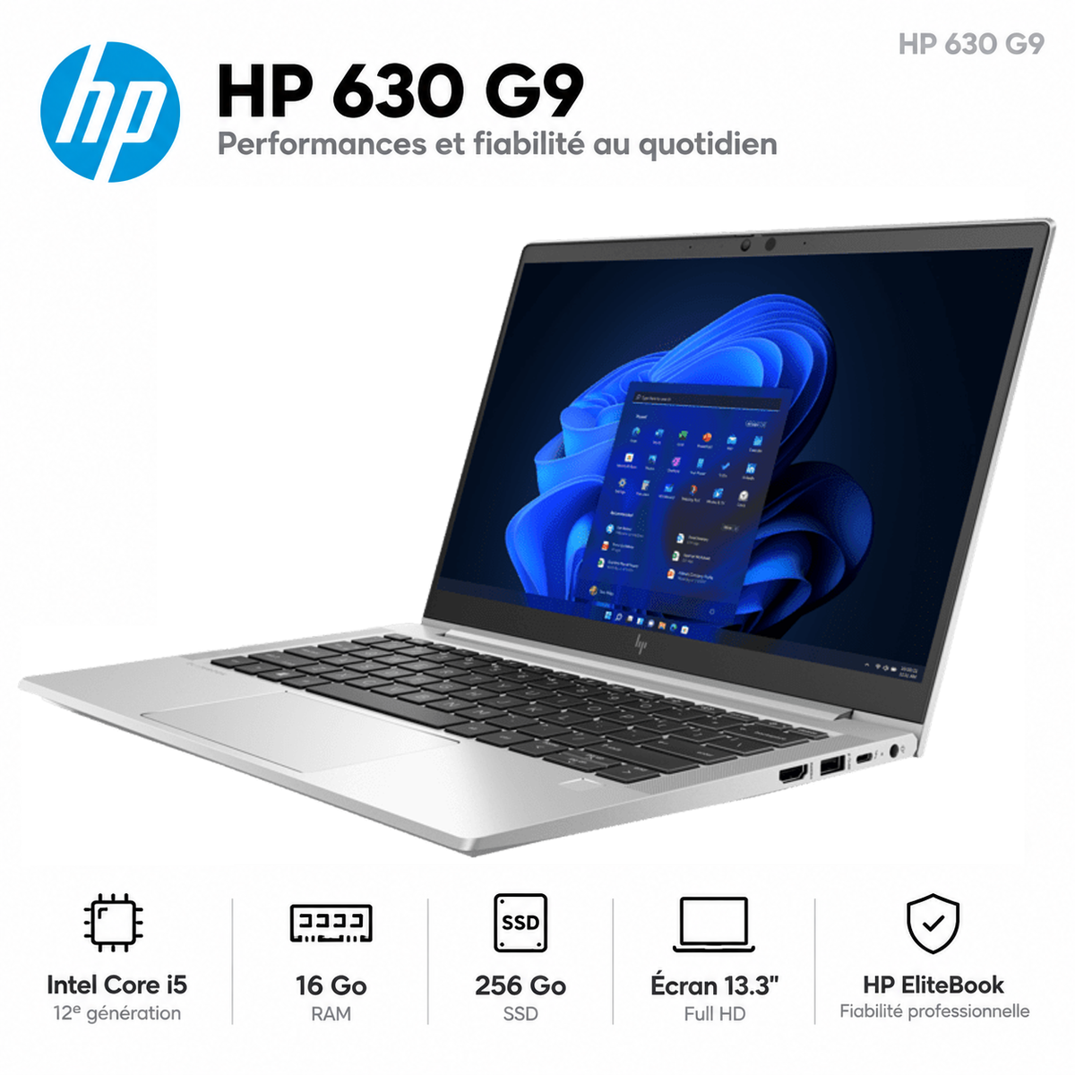 HP ProBook 630 G9 – Intel® Core™ i5-1235U - RAM 8GB - SSD 256GB - Ecran 13.3″ Full HD - Utilisé – Excellent État