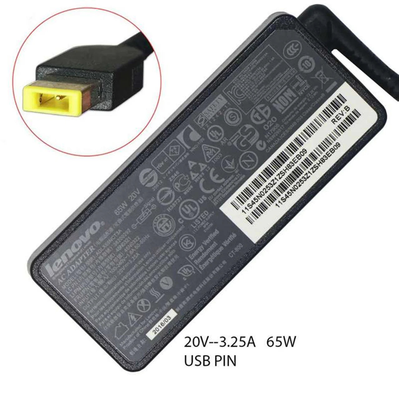 Chargeur Laptop LENOVO Original – 65W | 20V – 3.25A | Connecteur USB Pin | État Neuf