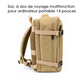 Sac à Dos de Voyage Multifonction PC 14" Beige - Réf S601