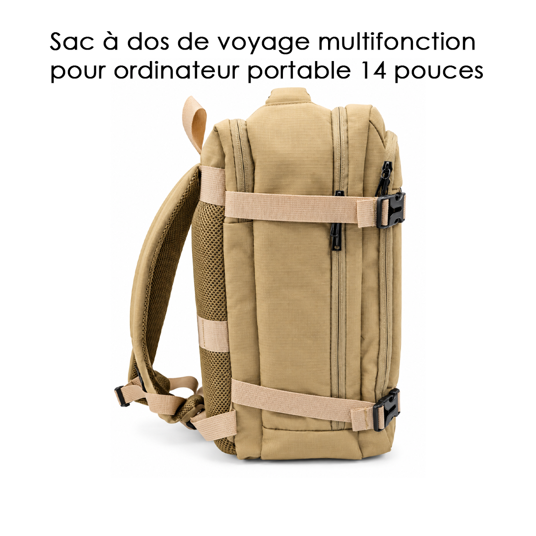Sac à Dos de Voyage Multifonction PC 14" Beige - Réf S601