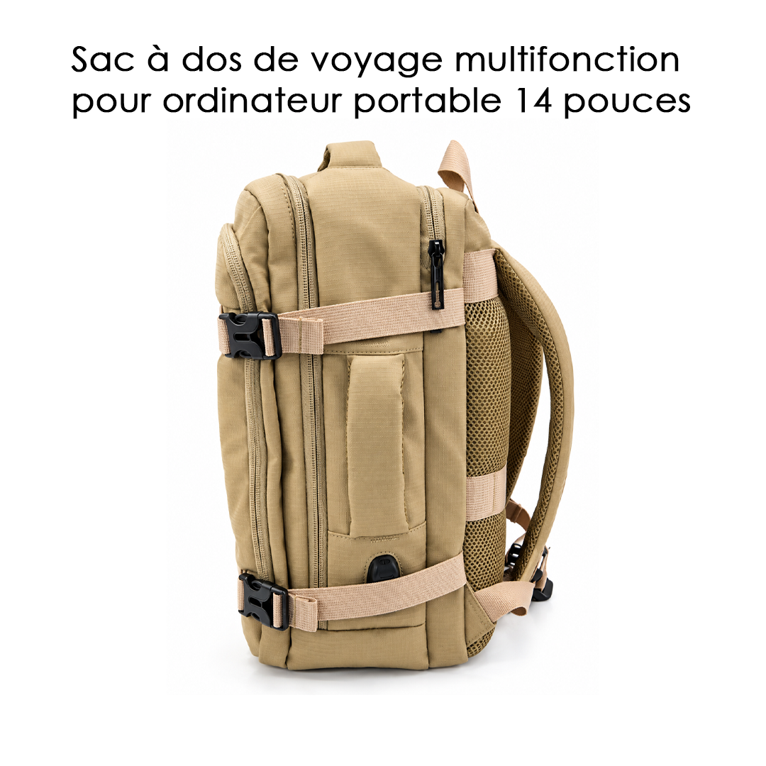Sac à Dos de Voyage Multifonction PC 14" Beige - Réf S601