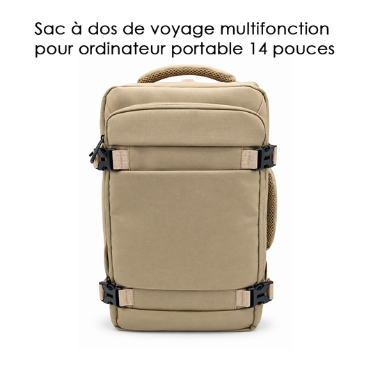 Sac à Dos de Voyage Multifonction PC 14" Beige - Réf S601