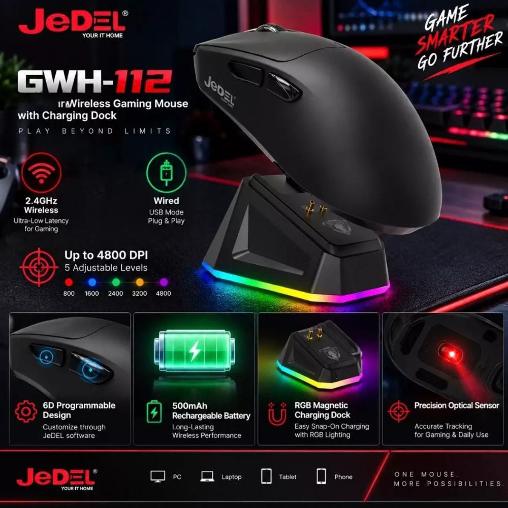 JEDEL GWH-112 – Souris Sans Fil + Bluetooth